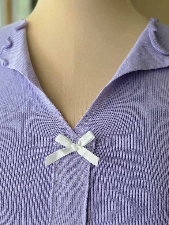 Lavender Bow Front Sweater Knit Crop Top Size S with Lettuce Trim Detail - Picture 4 of 6